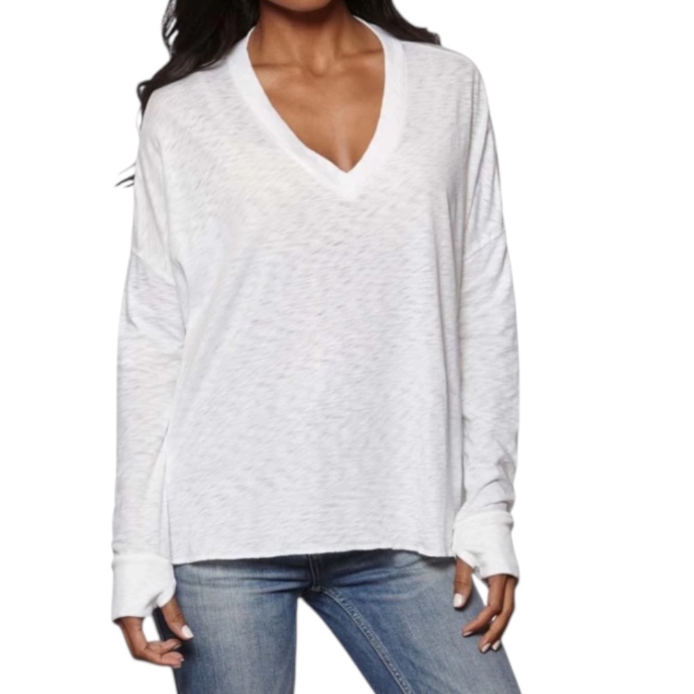 CHASER Loose Fitting V-neck Long Sleeve Top